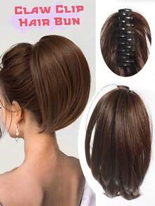 Synthetic Claw Clip Ponytail Extension 8-Inch Light Brown Short Curly Ponytail Hair Piece For Women's Daily Use