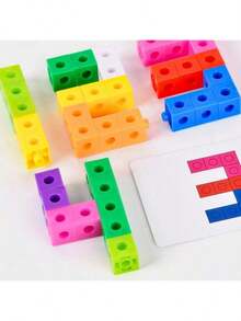 1盒ABS材质幼儿园智力小积木拼装积木塑料插电早教儿童拆装益智玩具 - 彩色 - 查看 5