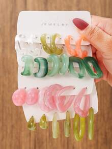 3-24 Pairs Elegant Resin Water Drop C-Shaped Asymmetric Geometric Earrings Set, Fashion Colorful Earrings, Suitable For Women, Party Wear, Perfect Gift For Girlfriend, Mom