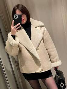 新款秋冬欧美风格仿麂皮毛领加厚保暖时尚女外套