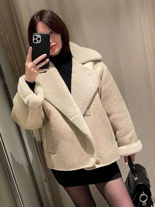 Nueva chaqueta de estilo europeo y americano para otoño/invierno, con cuello y forro grueso, de moda y abrigada para mujeres