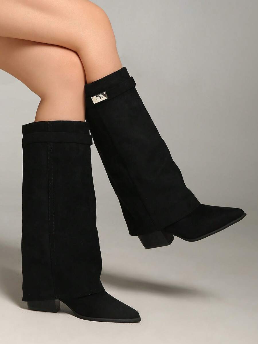 Western Style Holiday High Heel Retro Brown Maillard Mid-Calf Boots For Women, Knee-High Boots, Fall, Winter, 2025 New Autumn Western Cowboy Pants Tube Long Riding Boots,Party