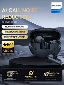 PHILIPS Auriculares inalámbricos Philips TAT1120, Bluetooth 6.0, cancelación de ruido ENC, batería de larga duración y alta calidad de sonido.