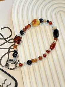 Accesorio vintage hecho a mano para teléfono con ámbar, cordón con cuentas para cámara, correa decorativa para teléfono