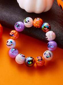 1pc Fashionable Personalized Cute & Interesting Halloween Pumpkin, Pearl, Ghost Beaded Bracelet For Women, Suitable For Women's Holiday Party Wear (Slight Color Difference And Printing Issues Are Normal, Please Do Not Order If You Mind)