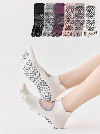 1 par de calcetines de dedos para mujer de color blanco, calcetines antideslizantes de cinco dedos para yoga, fitness en interiores, pilates y deportes
