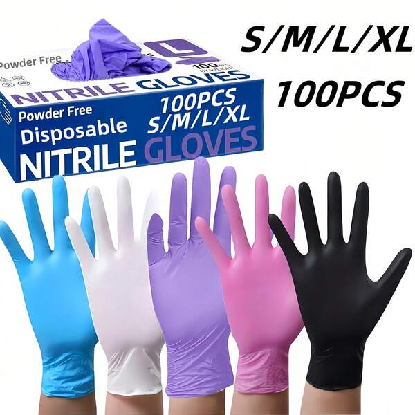 100pcs Disposable Nitrile Gloves, Durable Household Cleaning Gloves, Non-Slip And Stain-Resistant Gloves, Waterproof, Latex-Free, Powder-Free And Durable, Suitable For Home And Kitchen Cleaning, Bathroom Cleaning, Food Handling, Tattoo, Beauty, Hair Dyeing, Pets, Beauty Salons, Cleaning Supplies, Household Gadgets