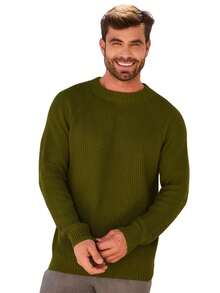Baronesa Tricot Men's Ribbed Knit Sweater Premium Casual Boat Neck Sweater - Army Green - View 1