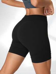 Mujer shorts de estilo deportivo, tejido elástico con acabado suave, ajuste ceñido, cintura alta, sin mangas, ideal para primavera-verano, perfecto para entrenamiento y uso diario - Negro - Ver 3