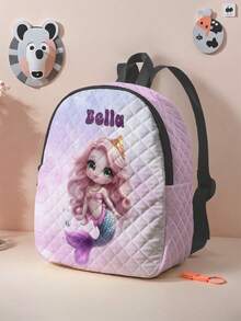 1 szt. spersonalizowany plecak w kratę z kreskówkową syrenką, można dostosować do własnego, unikalnego projektu, niezbędny na powrót do szkoły, można nadrukować własne imię lub podarować siostrze i kolegom z klasy, drukując ich imiona