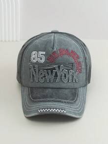 1pc Distressed Washed Letter Embroidered Baseball Cap, Men's Spring/Summer Sun Hat, Outdoor UV Protection Versatile Cap