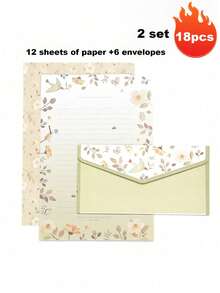 6 piezas de papel de papelería + 3 piezas de sobres, set de papelería, set de papelería creativa, fresca y minimalista, sobres florales exquisitos, papel de forro con estampado floral dulce, adecuado para invitaciones, regalos, saludos festivos, múltiples estilos, esencial para volver a la escuela - Multicolor - Ver 22