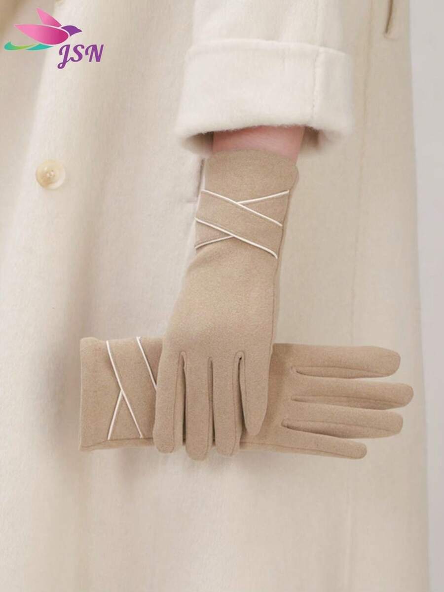 1 Pair Solid Color Casual Elegant Polyester Fiber (Polyester) Women's Winter Warm Touchscreen Gloves, Suitable For Daily Wear, All Seasons, Autumn/Winter, Fashionable And Warm For Cycling