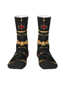 1pair Tarot Style Illustration Printing Socks Men's 360-Degree 3D Printing Socks Digital Printing Socks Medium Socks