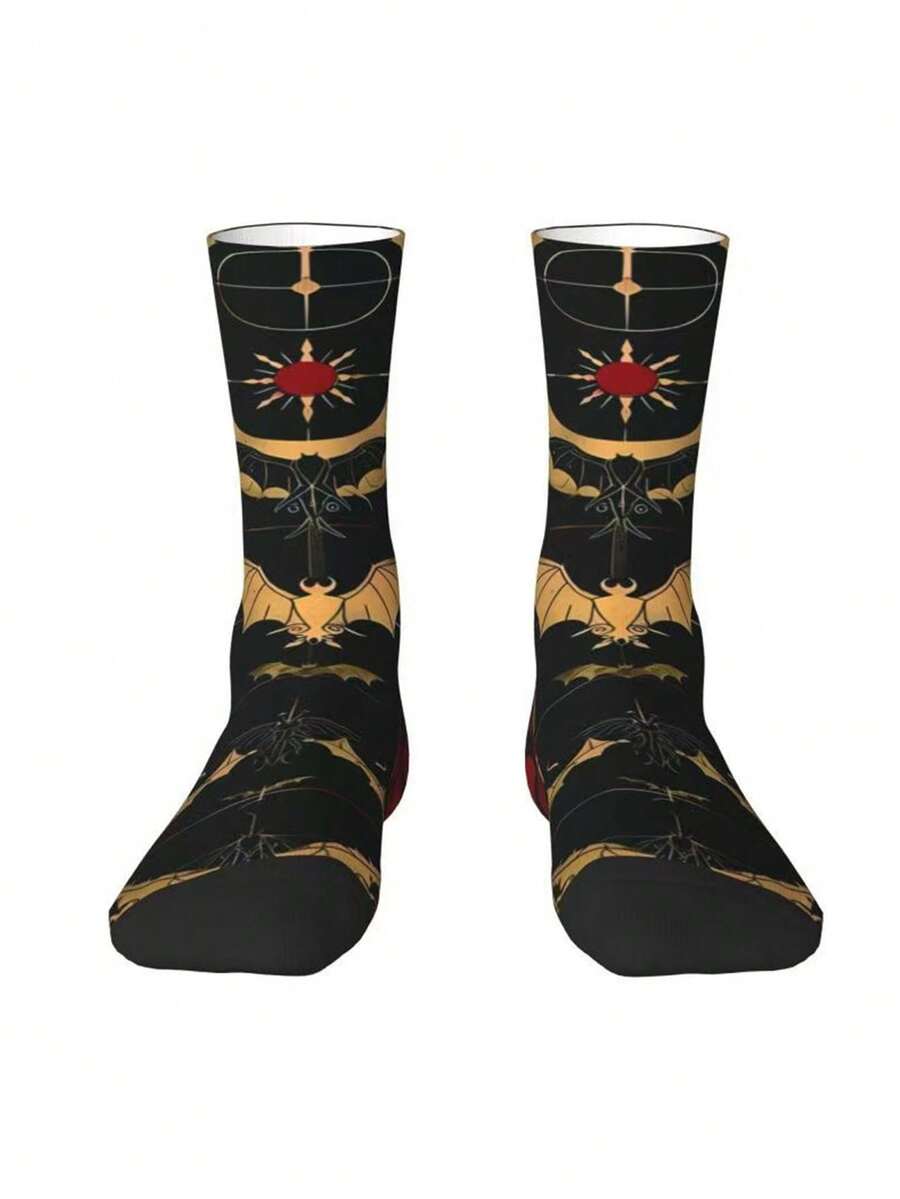 1pair Tarot Style Illustration Printing Socks Men's 360-Degree 3D Printing Socks Digital Printing Socks Medium Socks