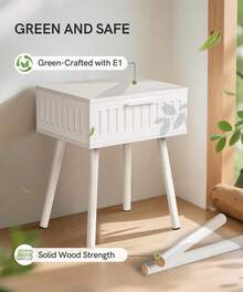 SUMGAR Nachttisch 2er Set Weißer Beistelltisch mit Schublade Modern Nachtschrank kleines Bedside Table mit Beine aus Massivholzholz 30 cm Breit Nachtkästchen für Schlafzimmer Wohnzimmer Zimmer Deko