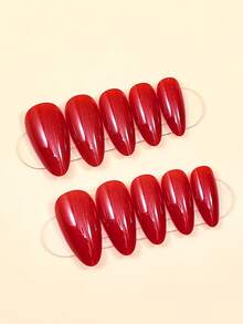 24片/套 Y2K 美学血红色水晶猫眼按压式美甲贴片，长款杏仁红色猫眼亚克力假指甲，包含1片果冻胶和1个指甲锉，适合女性和女孩日常佩戴，锐舞派对美甲用品 - 紅色 - 查看 3