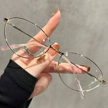 1 Pair Of Korean Style Cat Eye Glasses - Lightweight Metal Frame, Simple Fashion Design, Non-Prescription Women's Fashion Glasses, Suitable For Casual And Formal Outfits, Daily Wear, Elegant Appearance, Durable Material,  Frame, Style Sense Exclusive For Women - 銀色邊框 - 查看 3
