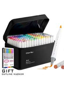 48/60/80/120/168 Colors Dual Tip Art Markers Sketch Pens Brush & Chisel Permanent Marker Pens With Base & Outline Markers Drawing Supplies Kit Perfect For Artist Adults Anime Coloring Sketching Illustrations And Card Making Gift For Christmas New Year Back To School- Refillable