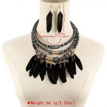 1 件波西米亚风格羽毛项链和 1 对羽毛耳环女士首饰套装