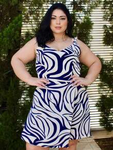 Women's Plus Size Jumpsuit Short Skirt With Printed Lining Summer - 顏色 31 - 查看 8