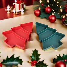 Bandeja de aperitivos en forma de árbol de Navidad, plato de fiesta con compartimentos, fiesta navideña, cocina, oficina - Caja de almacenamiento de plástico resistente para caramelos, galletas, nueces - Almacenamiento de encimera que ahorra espacio, decoración de caramelos navideños, bandeja dividida
