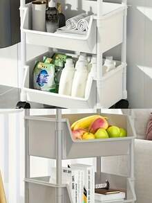 4/5 层滚动储物车，实用滚动塑料储物车，5 层，带轮子的移动整理器，360 度旋转，实用推车、书车、零食车、储物柜、装饰、礼物、返校季、父亲节浴室客厅厨房紧凑型白色零食、用品和其他储物盒 - 室内多层搁架单元，移动储物车 | 现代储物 | 开放式货架设计，滚动储物车