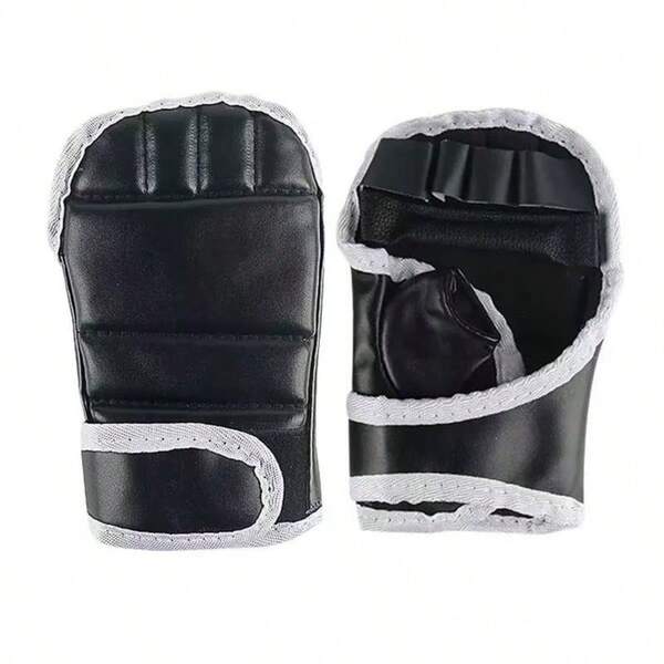 1 Pair Professional Half Finger Boxing Gloves, Black Punching Bag Training Gloves For Taekwondo, MMA, Boxing Competition And Fitness