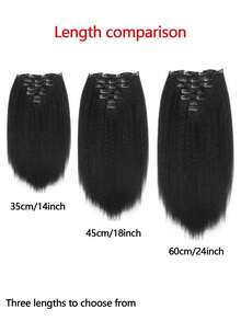 7pcs/Set 16inch Yaki Straight Synthetic Hair Extensions, Voluminous, 14/18/24inch Length, Suitable For Everyday Wear - Black - View 13