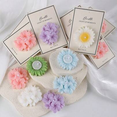 2pcs Sunflower & Daisy Shaped Handmade Scented Candles, Christmas Decorations & Gifts, Suitable For Weddings, Holidays, Birthday Parties, Romantic Bedroom Decor, Available In Yellow, White, Green, Pink, Blue, Purple