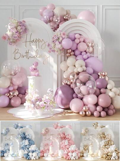 119pcs Dusty Purple & Pink Balloon Arch Kit, Purple & Pink Balloon Garland Arch Set With Gray, Lavender, Gold, Pink, White, Clear Balloons, Suitable For Boys, Girls, Kids, Boy, Girl, Birthday, Baby Shower, Bridal, Party, Wedding Decoration