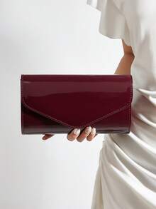 AIBBYDAR Women's Evening Bag, Solid Color Wine Red PU Leather, Suitable For Evening Dress, Portable Cosmetic Bag, Crossbody Bag, Wallet, Envelope Bag, With Detachable Metal Chain, For Ball, Wedding Season, Party, Holiday Gathering, Carnival, Christmas, Halloween - Burgundy - View 2