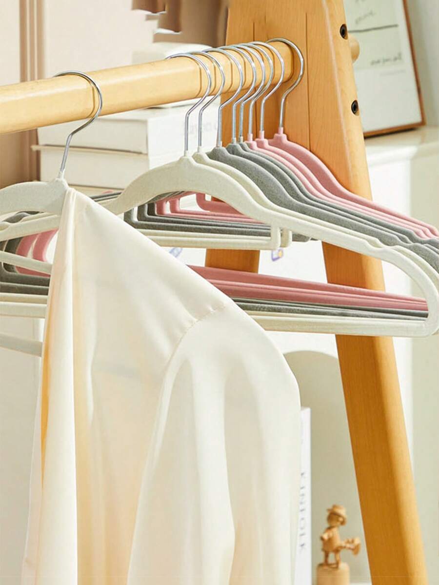 10pcs Plain Non-Slip Clothes Hanger, Simple Hadfield Steel Hanger For Home - Multicolor - View 1