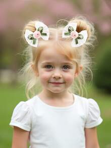 2pcs Pink Rose Hair Bows For Girls,Plain Bow Alligator Clips For Toddler Girls,White Bow Hairpins With Fully Lined,Casual Daily Barrettes Kids Baby Hair Accessories