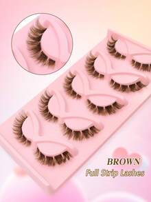 5 Pairs Brown Cat Eye False Eyelashes, Transparent Thin Stem, Brown Faux Mink Lashes, Fluffy Criss-Cross Comfortable Full Strip Reusable Natural Look Eyelashes For Makeup - Cat Eye Lashes - View 3