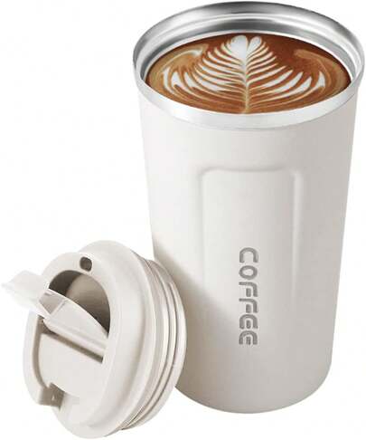 Taza Termo de Café de 18 oz/510 ml de Acero Inoxidable 304 con Tapa, Taza de Vacío para Bebidas de Café Frías y Calientes, Vasoérmico para Café, para la Oficina, el Automóvil y el Parque