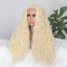 13x4 Lace Front Synthetic Wig, Suitable For Women, 613 Honey Blonde, Water Wave, Pre-Plucked, With Baby Hair, Suitable For Cosplay, Daily Wear, Party, Heat Resistant Fiber Material - Multicolor - View 3