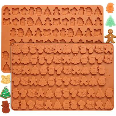 Weihnachts-Silikonformen, 70-Kavitäten Mini-Formen in Form von Weihnachtsbaum, Weihnachtsmann, Lebkuchenmann für Schokolade, Süßigkeiten, Fondant, Cupcake-Dekorationen, Gummibärchen, Wachsschmelze Weihnachtsdekoration Weihnachtspyjamas Weihnachtsgeschenke Weihnachtsdekoration