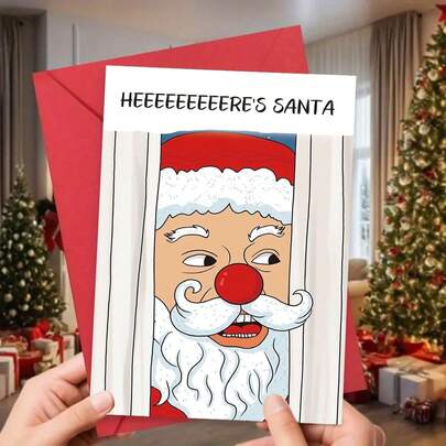 1 张，闪亮风格圣诞贺卡，适合朋友、家人、同事的趣味圣诞贺卡，这是圣诞老人节日贺卡，适合男朋友、女朋友、夫妻的圣诞贺卡