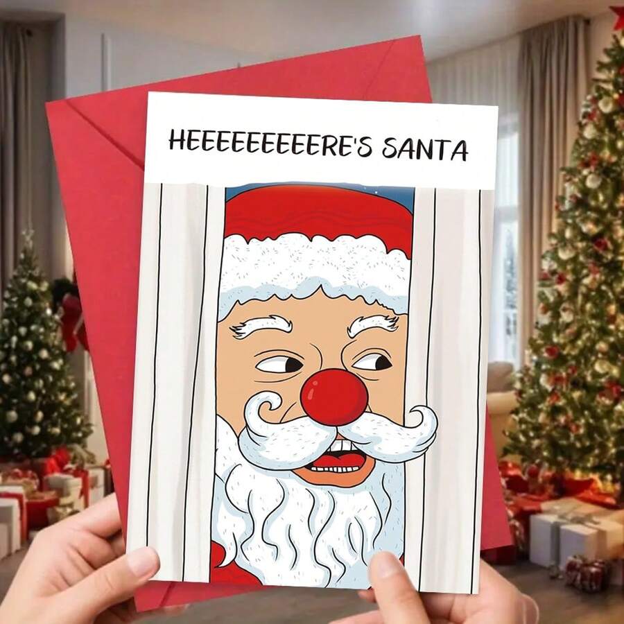 1 张，闪亮风格圣诞贺卡，适合朋友、家人、同事的趣味圣诞贺卡，这是圣诞老人节日贺卡，适合男朋友、女朋友、夫妻的圣诞贺卡
