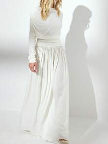 Nouveau Top élégant et en tissu tricoté de couleur unie, avec fronces à la taille et épaules dénudées. Convient pour les voyages, les sorties, le port quotidien, les vacances