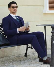 Men's Suits Tuxedo Suit Set 3 Piece 2-Button Solid Prom Wedding Party Vest PantsChristmas WW7J - Màu xanh hải quân - Xem 8