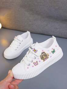 1 Pair Kids Cartoon Print High Top Canvas Sneakers, Unisex Indoor & Outdoor Athletic Shoes,Girls' Low-Top Cartoon Canvas Sneakers, Fashionable, Thin Fabric Shoes, New Style, Children's Versatile Outdoor Casual Sports Shoes