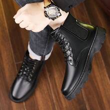 Men's Textured Ankle Boots For Autumn And Winter Seasons, With Thick Non Slip Soles And Retro Design High Top Boots - 黑色 - 查看 6