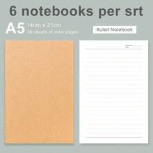 6 piezas/Paquete de Libretas de Papel Kraft, Mini Cuaderno para Diario de Viaje, Adecuado para Escuela, Oficina, Escritura, Proyectos, Diarios (Cubierta Marrón, Páginas en Blanco)