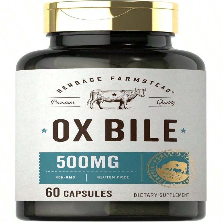 Carlyle Ox Bile Supplement 500 Mg | 60 Capsules | Digestive Enzymes | Non-GMO &Amp; Gluten Free | By Herbage Farmstead - Trắng - Xem 1
