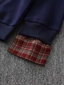 男士长袖撞色格子Polo衫，宽松休闲运动学院风，适合春秋季穿着 - 藏蓝色 - 查看 5