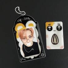 1 peça porta-cartões com imagem de animal fofo, porta-álbum de ídolos K porta-cartões com proteção En-Hypen, material PU, aplicável a cartões de fotos de 3 a 3,5 polegadas, cartões de fotos de estrelas, porta-cartões de fotos, chaveiro, periférico de jogos de anime, armazenamento e exibição de cartões pequenos