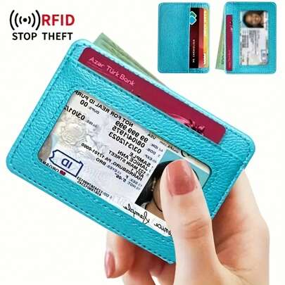 Shopping Paradise 1 Piece Women's Ultra-Thin RFID Protection Wallet - 5 Slots And Detachable ID Window, Compact Card Holder With 5 Slots, Available In Brown, Blue, Orange, Black, Or Teal, Multi-Slot Storage Box| Minimalist Wallet| Smooth Texture, Small Wallet