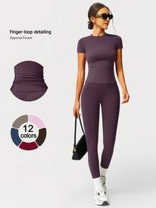 Ropa de Danza y Yoga Elástica y Ajustada para Mujer, Ropa Deportiva Cómoda y de Secado Rápido para Deportes al Aire Libre, Fitness y Entrenamientos en el Gimnasio - Morado - Ver 1